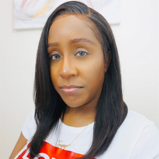 12 Inches Lob Silky Straight hairstyle Natural Black Remy Human Hair Lace Front Wigs [ILHSS6097]