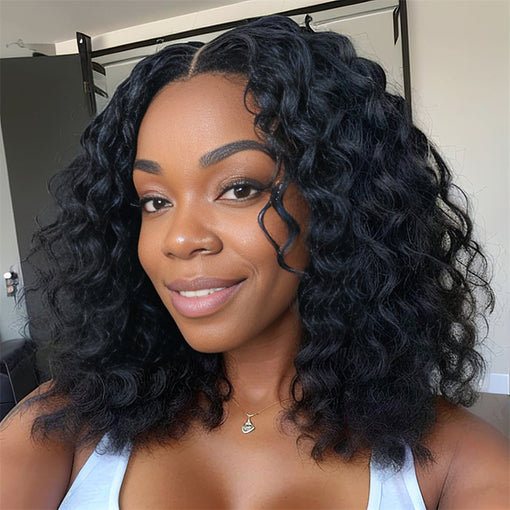 14 Inches Curly Natural Black Remy Human Hair Lace Front Wigs [ILHCY6103]