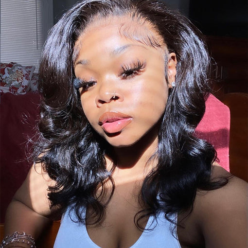 16 Inches Body Wave Natural Black Remy Human Hair Lace Front Wigs [ILHBW6106]