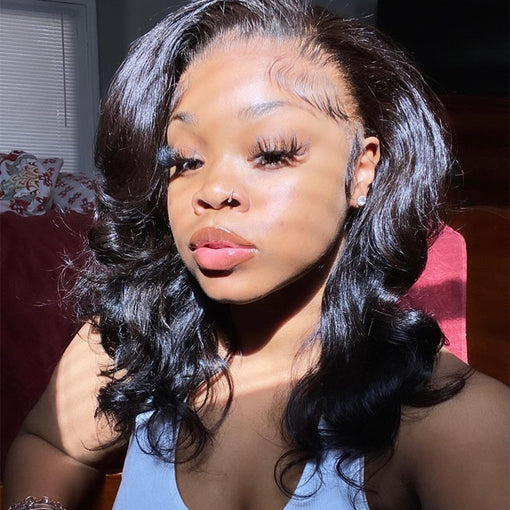 16 Inches Body Wave Natural Black Remy Human Hair Lace Front Wigs [ILHBW6106]