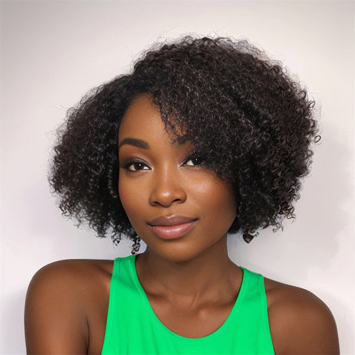 Short Bob Hairstyle 12 Inches Curly Natural Black Remy Human Hair Full Lace Wigs [IFHCY6109]