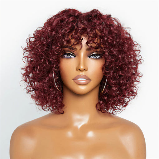 Short Bob Hairstyle 12 Inches Curly #99J Remy Human Hair Full Lace Wigs [IFHCY6110]