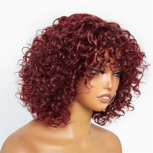 Short Bob Hairstyle 12 Inches Curly #99J Remy Human Hair Lace Front Wigs [ILHCY6110]