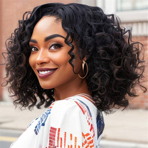 14 Inches Curly Natural Black Remy Human Hair 360 Lace Wigs [I3HCY6111]