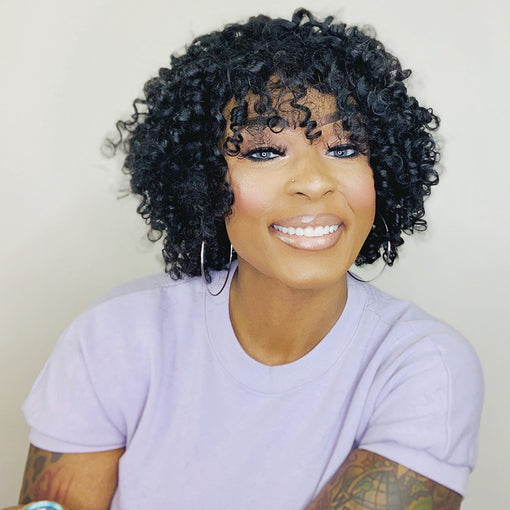 14 Inches Curly Natural Black Remy Human Hair 360 Lace Wigs [I3HCY6113]