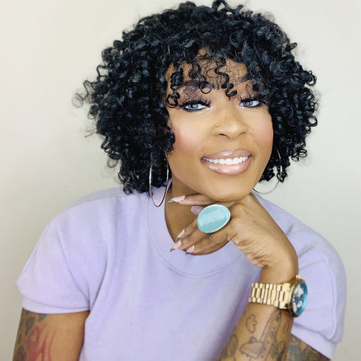 14 Inches Curly Natural Black Remy Human Hair 360 Lace Wigs [I3HCY6113]