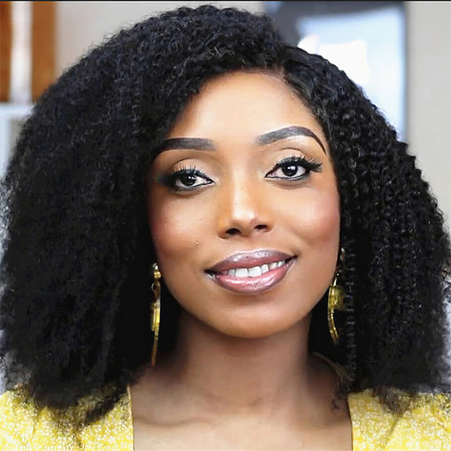 16 Inches Curly Natural Black Remy Human Hair 360 Lace Wigs [I3HCY6114]