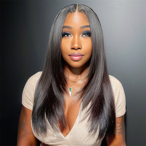 20 Inches Silky Straight Layered Hairstyle Natural Black Remy Human Hair 360 Lace Wigs [I3HSS6116]