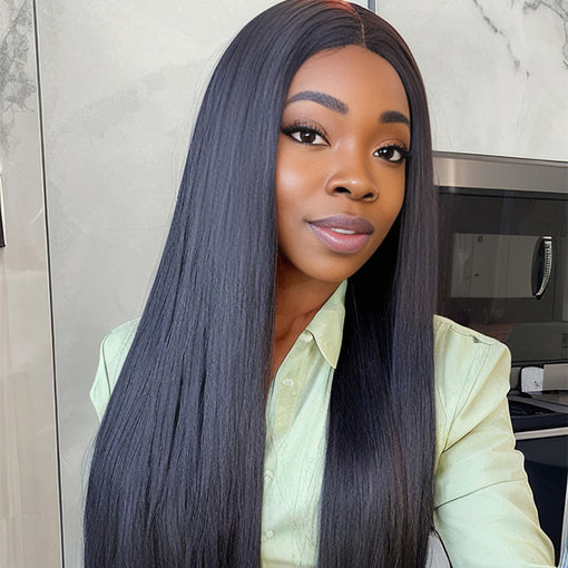 22 Inches Silky Straight Natural Black Remy Human Hair Lace Front Wigs [ILHSS6117]