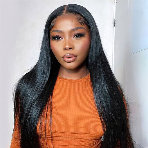 22 Inches Silky Straight Natural Black Remy Human Hair Lace Front Wigs [ILHSS6117]