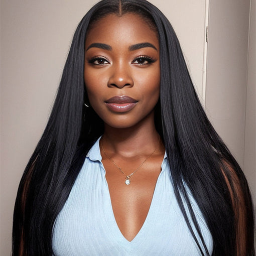 22 Inches Silky Straight Natural Black Remy Human Hair Lace Front Wigs [ILHSS6117]