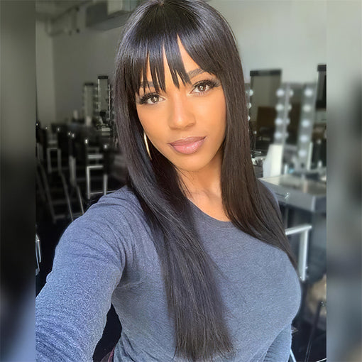 20 Inches Silky Straight Natural Black Remy Human Hair Lace Front Wigs [ILHSS6118]