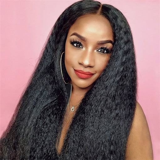 20 Inches Kinky Straight Natural Black Remy Human Hair Full Lace Wigs [IFHKS6119]