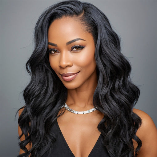 22 Inches Body Wave Natural Black Remy Human Hair Lace Front Wigs [ILHBW6122]