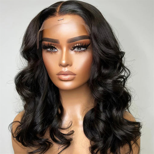 18 Inches Body Wave Natural Black Remy Human Hair Lace Front Wigs [ILHBW6126]