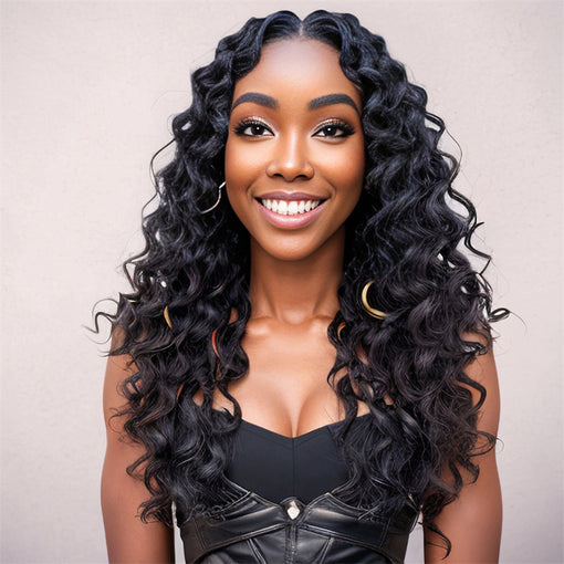 22 Inches Deep Wave Natural Black Remy Human Hair Full Lace Wigs [IFHDW6127]