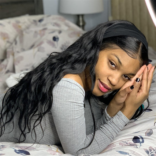 22 Inches Water Wave Natural Black Remy Human Hair Lace Front Wigs [ILHWW6129]