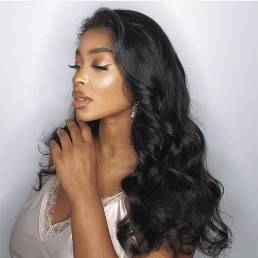 22 Inches Body Wave Natural Black Remy Human Hair Lace Front Wigs [ILHBW6132]