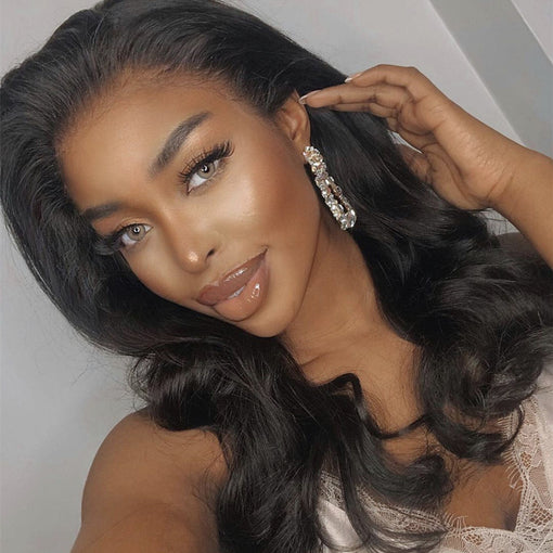 22 Inches Body Wave Natural Black Remy Human Hair Lace Front Wigs [ILHBW6132]