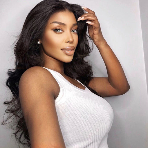 22 Inches Body Wave Natural Black Remy Human Hair Lace Front Wigs [ILHBW6132]