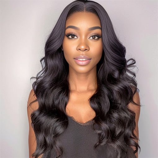 22 Inches Body Wave Natural Black Remy Human Hair Lace Front Wigs [ILHBW6134]