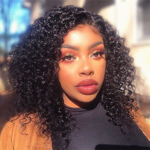 18 Inches Curly Natural Black Remy Human Hair Lace Front Wigs [ILHCY6138]
