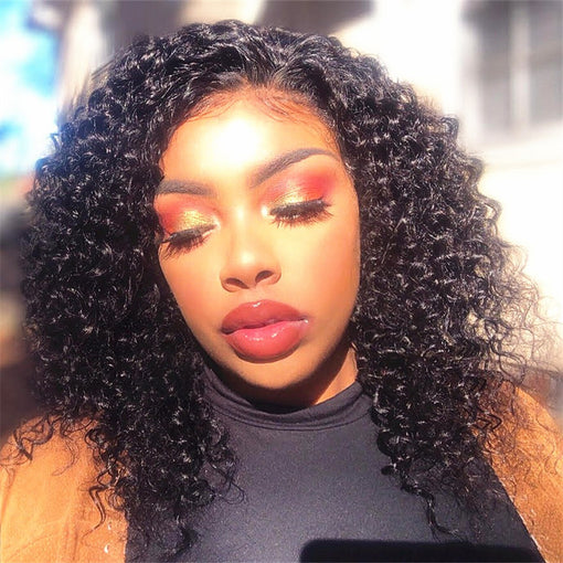 18 Inches Curly Natural Black Remy Human Hair Lace Front Wigs [ILHCY6138]