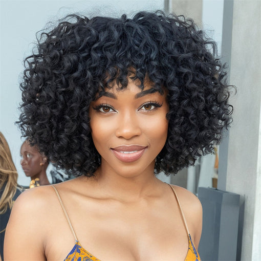 18 Inches Curly Natural Black Remy Human Hair Capless Wigs [ICHCY6139]