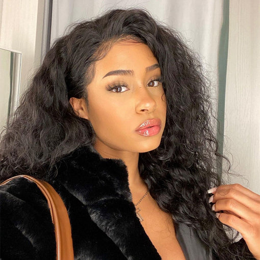 18 Inches Curly Natural Black Remy Human Hair Lace Front Wigs [ILHCY6142]