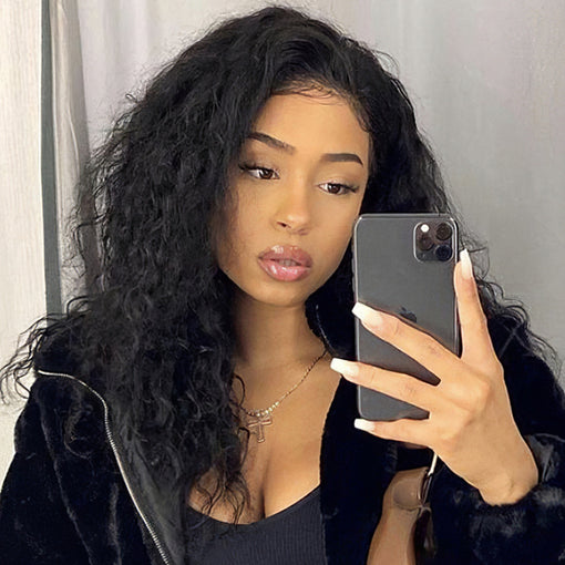 18 Inches Curly Natural Black Remy Human Hair Lace Front Wigs [ILHCY6142]