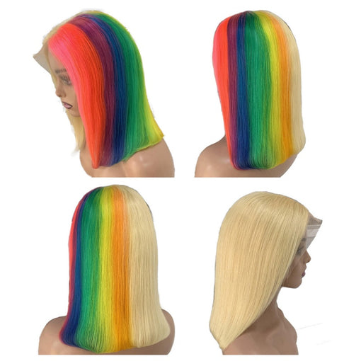 10-12 Inches Undetectable 13*4 Lace Front Rainbow Color Lob Silky Straight Human Hair Wigs [IHLSS6175]