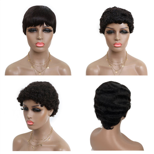 Shot Pixie Glueless Basic Cap Natural Black Human Hair Capless Wigs [CLHSS6200]