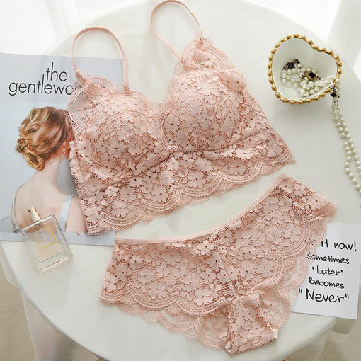 Minimizer Lace Mulberry Silk Elegant Wireless Tank Top Bra & Panty Sets [BRPY0029]