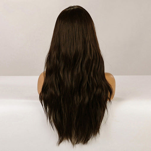 Long Dark Brown Natural Wavy Machine Made Synthetic Hair Wig