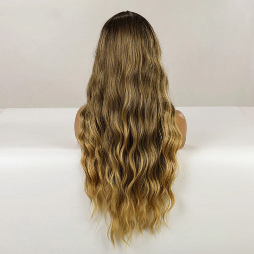 Long Brown Natural Wavy Machine Made Synthetic Hair Wig