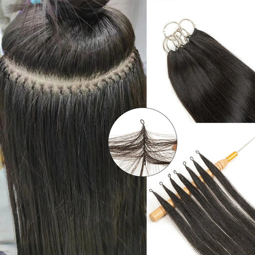 Invisible Feather Hair Silky Straight #1B Medium Bown Remy Human Hair Extensions [FEATSS001]