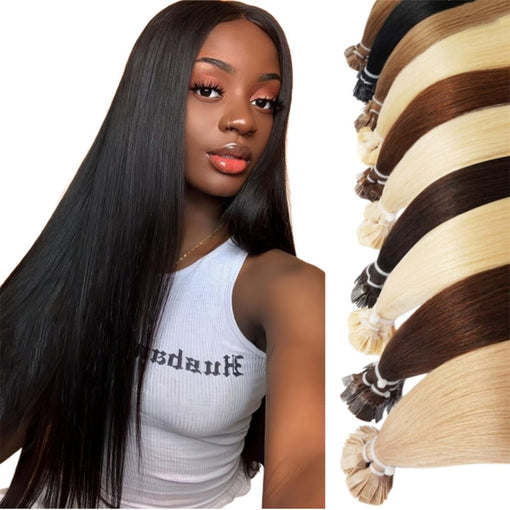 Flat Tip Silky Straight #1 Jet Black Hot Fusion Remy Human Hair Extensions [FLATSS003]