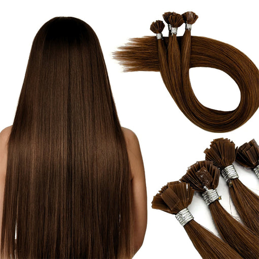 Flat Tip Silky Straight #4 Medium Brown Hot Fusion Remy Human Hair Extensions [FLATSS004]