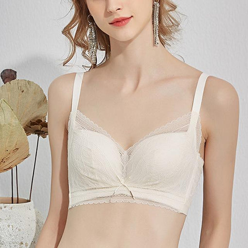 Comfortable Gathering Minimizer Breathable Push Up Elegant Lace Mulberry Silk 3/4 Cup Wireless Underwear Bras & Bralettes [GDBR0035]