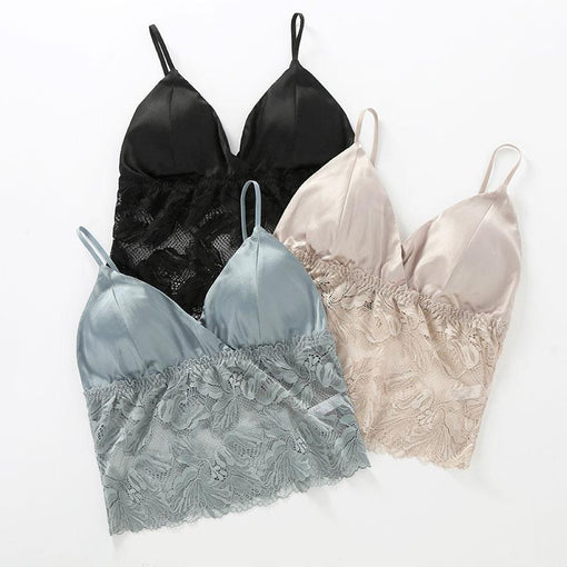 Comfortable Seamless Minimizer Sexy Lace Mulberry Silk Longline Triangle Tank Top Wireless Underwear Bras & Bralettes [GDBR0040]
