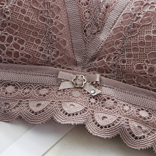 Gathering Elegant Lace Mulberry Silk Bow 3/4 Cup Wireless Underwear Bras & Bralettes [GDBR0049]
