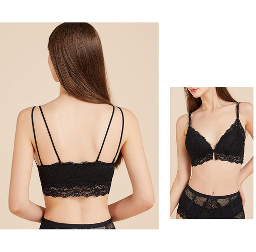 Gathering Sexy Lace Mulberry Silk Front Closure Double Straps Triangle Wireless Underwear Bras & Bralettes [GDBR0055]
