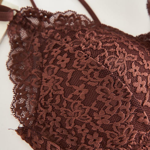 Gathering Sexy Lace Mulberry Silk Front Closure Double Straps Triangle Wireless Underwear Bras & Bralettes [GDBR0055]