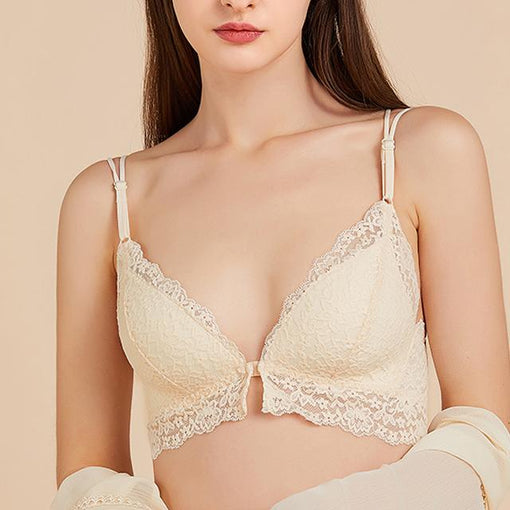 Gathering Sexy Lace Mulberry Silk Front Closure Double Straps Triangle Wireless Underwear Bras & Bralettes [GDBR0055]