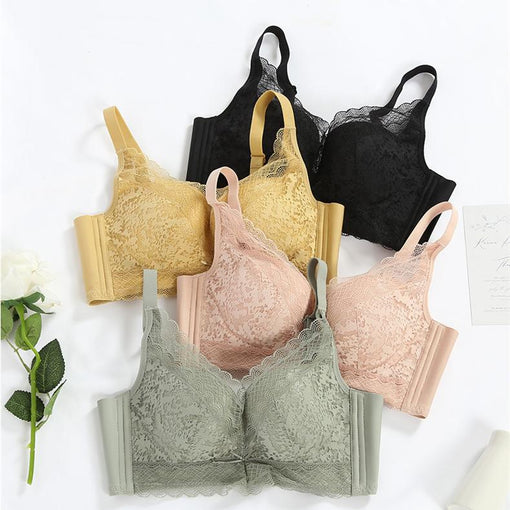 Minimizer Comfortable Gathering Seamless Sexy Lace Mulberry Silk Bow 3/4 Cup Wireless Underwear Bras & Bralettes [GDBR0057]