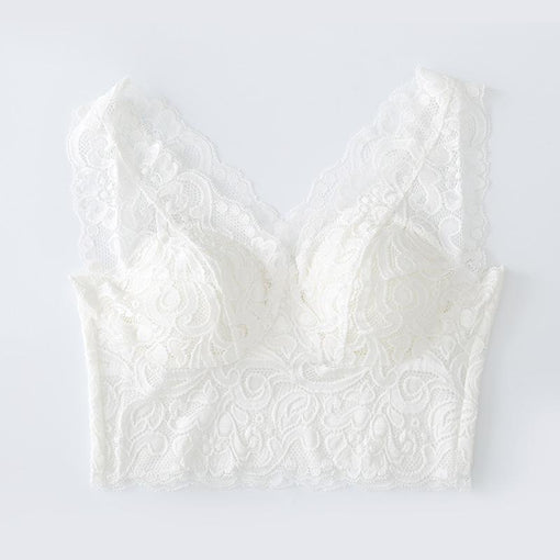 Minimizer Comfortable Elegant Lace Mulberry Silk Longline Full Cup Tube Top Tank Top Wireless Underwear Bras & Bralettes [GDBR0058]