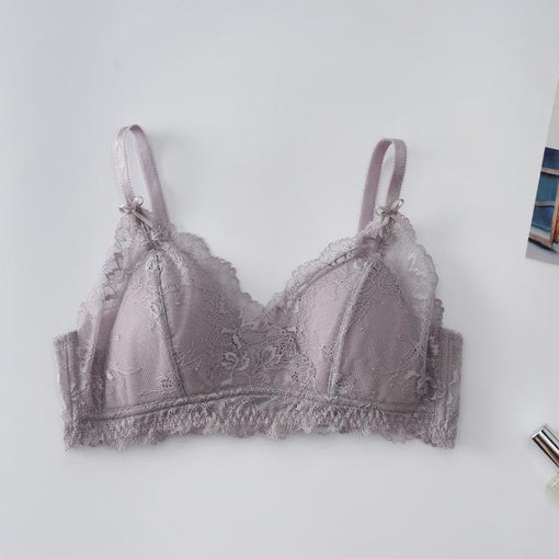 Comfortable Breathable Sexy Lace Mulberry Silk Bow Triangle Wireless Underwear Bras & Bralettes [GDBR0072]