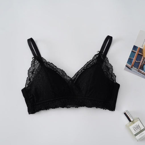 Comfortable Breathable Sexy Lace Mulberry Silk Bow Triangle Wireless Underwear Bras & Bralettes [GDBR0072]