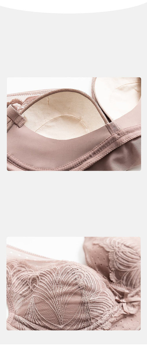 Minimizer Gathering Sexy Lace Mulberry Silk Bow Longline 3/4 Cup Wireless Underwear Bras & Bralettes [GDBR0078]