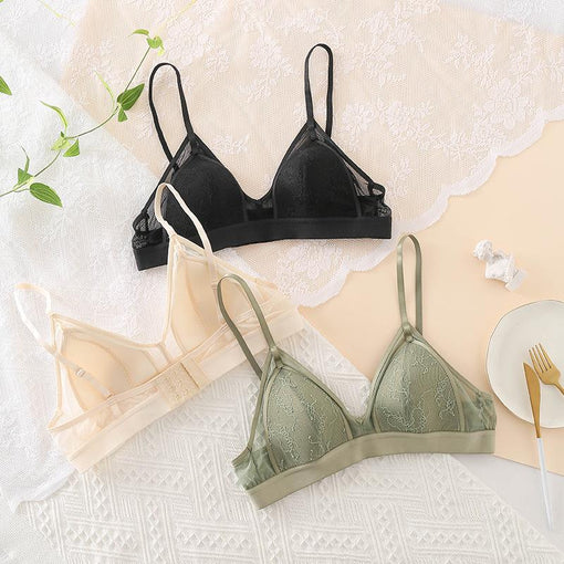 Comfortable Breathable Sexy Lace Mulberry Silk Triangle Wireless Underwear Bras & Bralettes [GDBR0079]